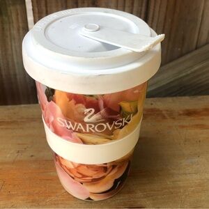 Swarovski AG Rose Floral Theme 14oz Travel Mug with Lid & Grip Band